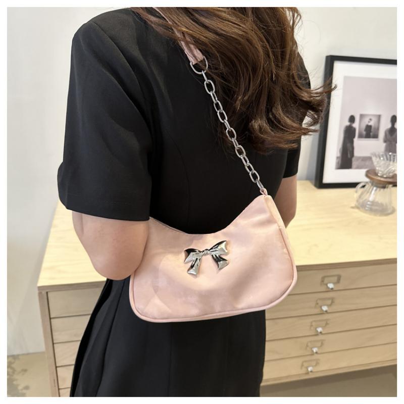 Sweet Little Fresh Bow Handbag Women Korean Armpit Crossbody Bag Chain Shoulder