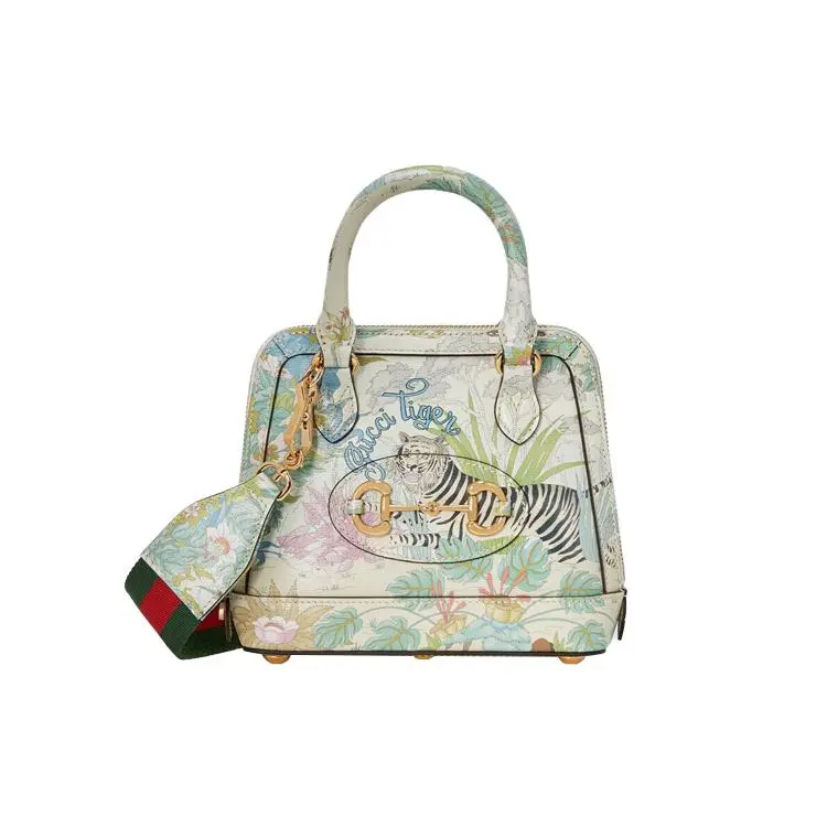 Gucci 1955 Horsebit Mini Shell Bag – Vintage Gold, Tiger Floral Print Leather, Women’s Crossbody and Shoulder Handbag