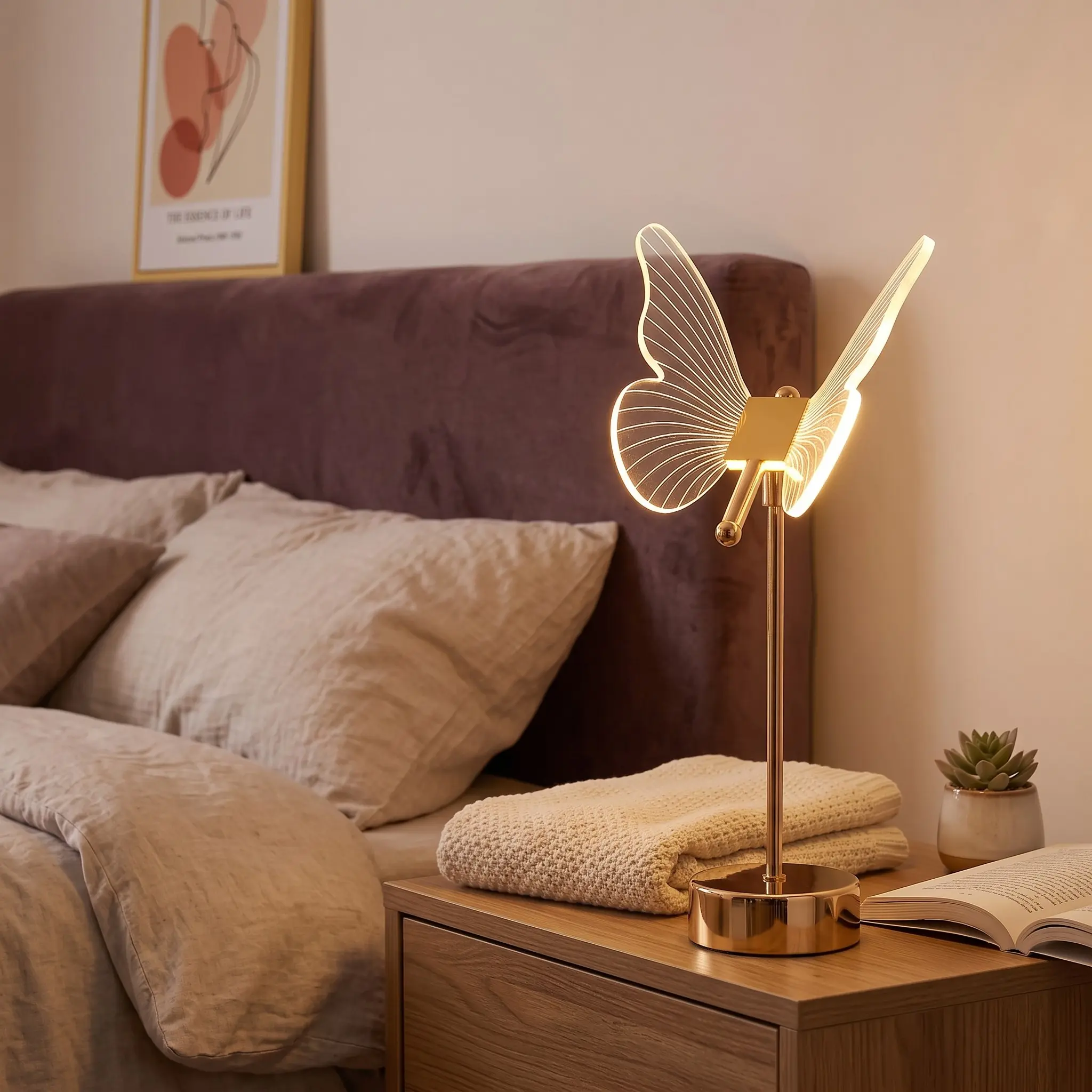 USB Butterfly LED Desk Lamp, 3-Color Dimmable Night Light, Decorative Ambient Lamp, Modern Decor for Bedroom, Office, Shelf, Great Gift for Art Lovers
