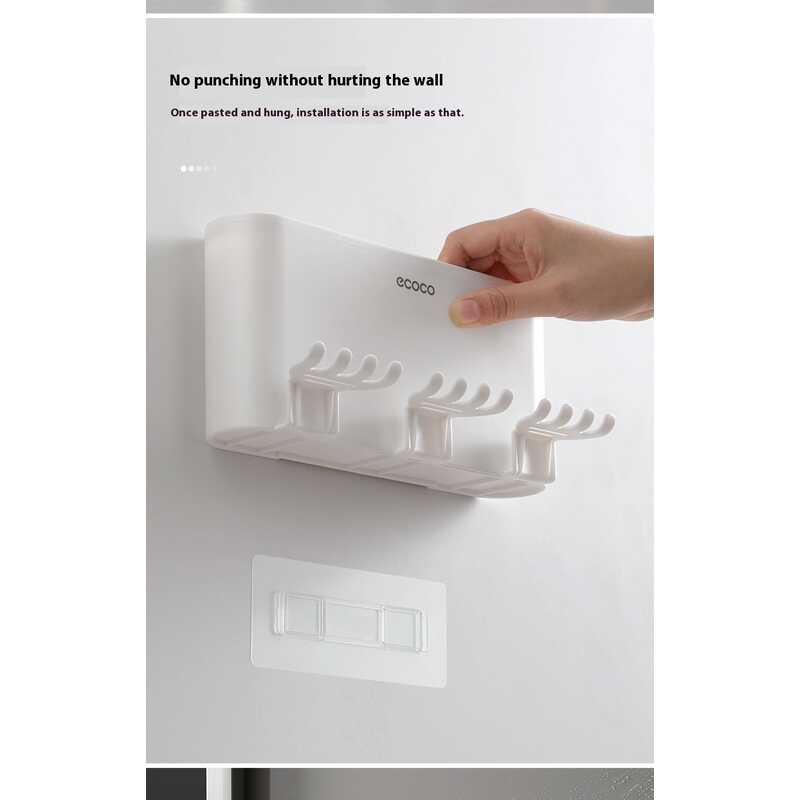 Ecoco Creative Toothbrush Storage Rack Non Perforated Mouthwash Cup Wall Mounted Toilet Automatic Toothpaste Squeezer