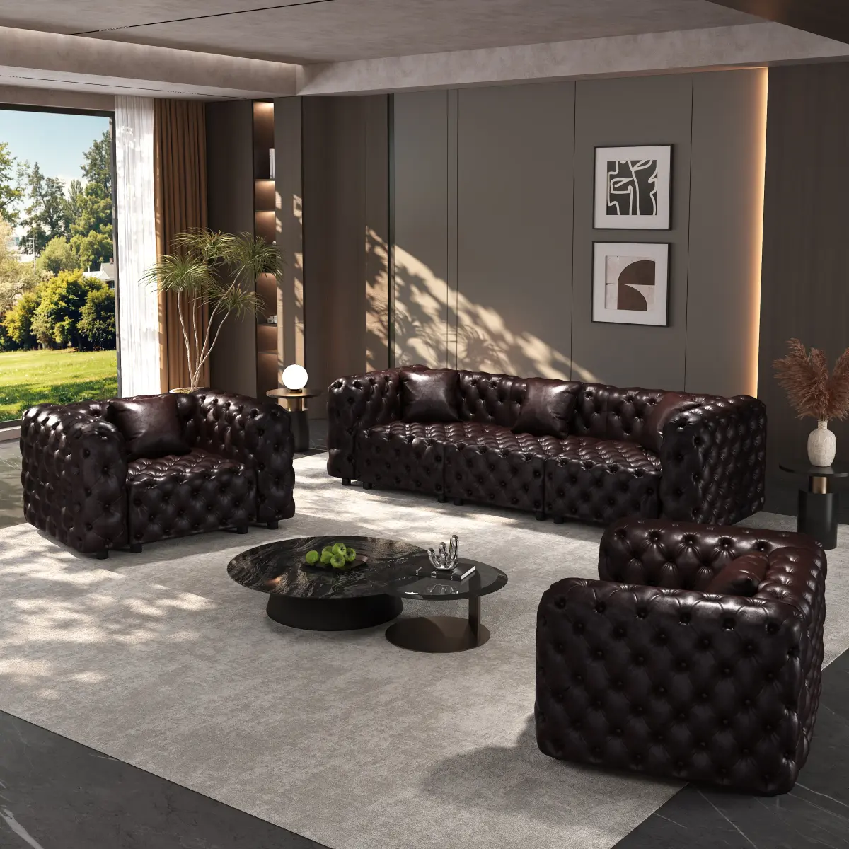 Modular Sectional Sofa, Oversized U Shaped Sofa Couch with Ottoman, Luxury Faux Leather Sofa Set with Button Tufted Design, Convertible Modular Couch with Multiple Configurations, Solid Wood Frame 300lbs/Seat, Modern Living Room Furniture for Family Room