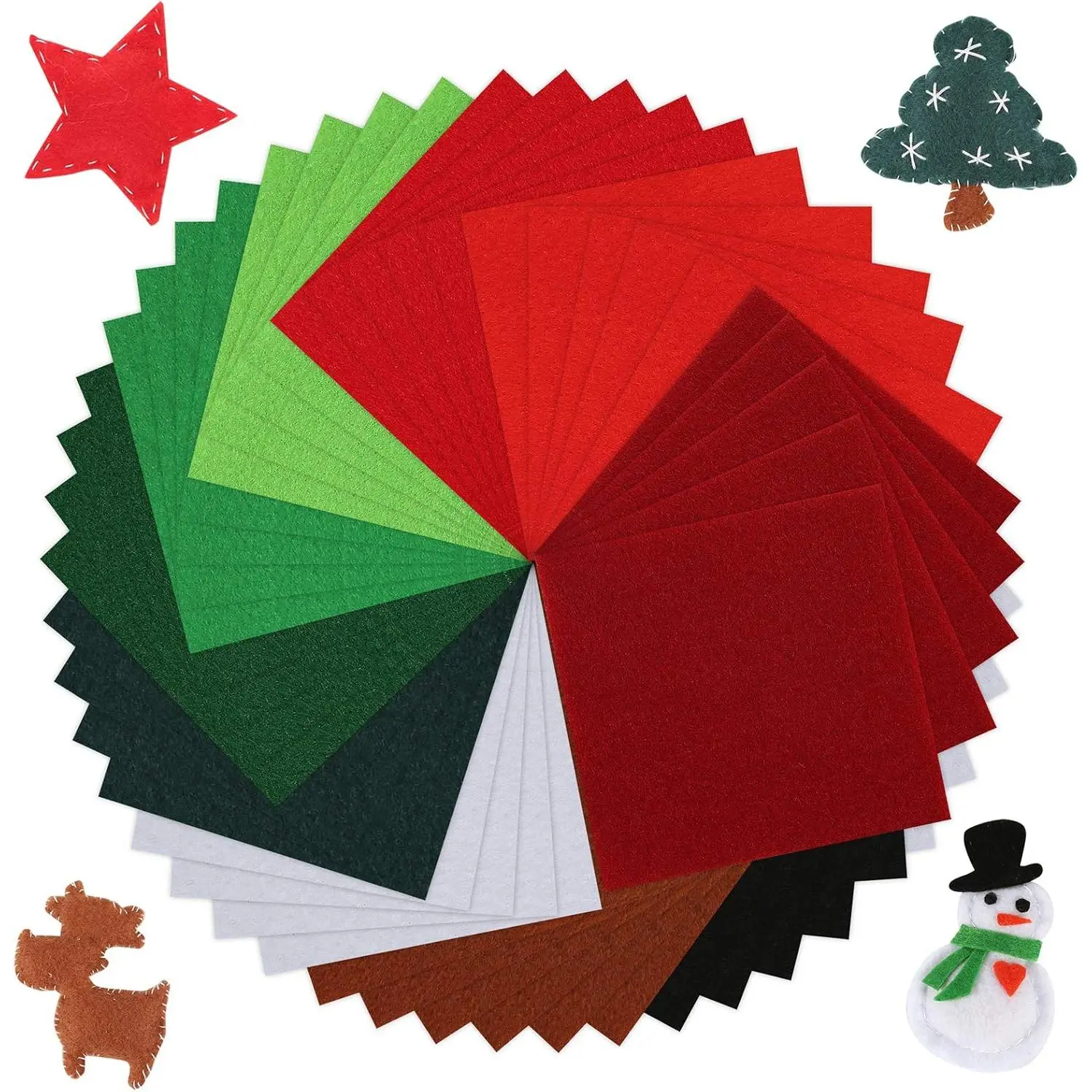 50 Pieces Soft Christmas Felt Sheets, 4 by 4inch, 1.4mm Thick Multi-Purpose for DIY Art and Christmas Decorations, 10 Colors