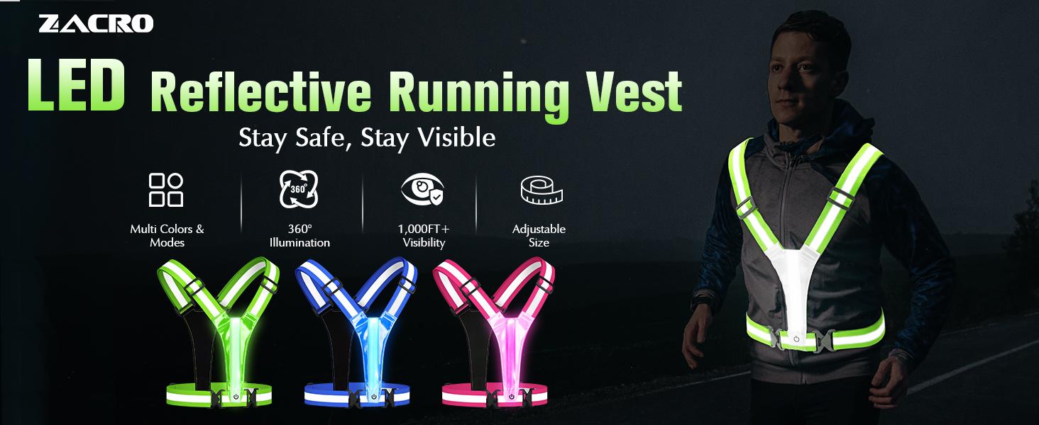 LED Reflective Vest, 5 Light Colors High Visibility Rechargeable Light Up Running Vest For Walking, Running, Cycling, Adjustable For Men, Women, Kids