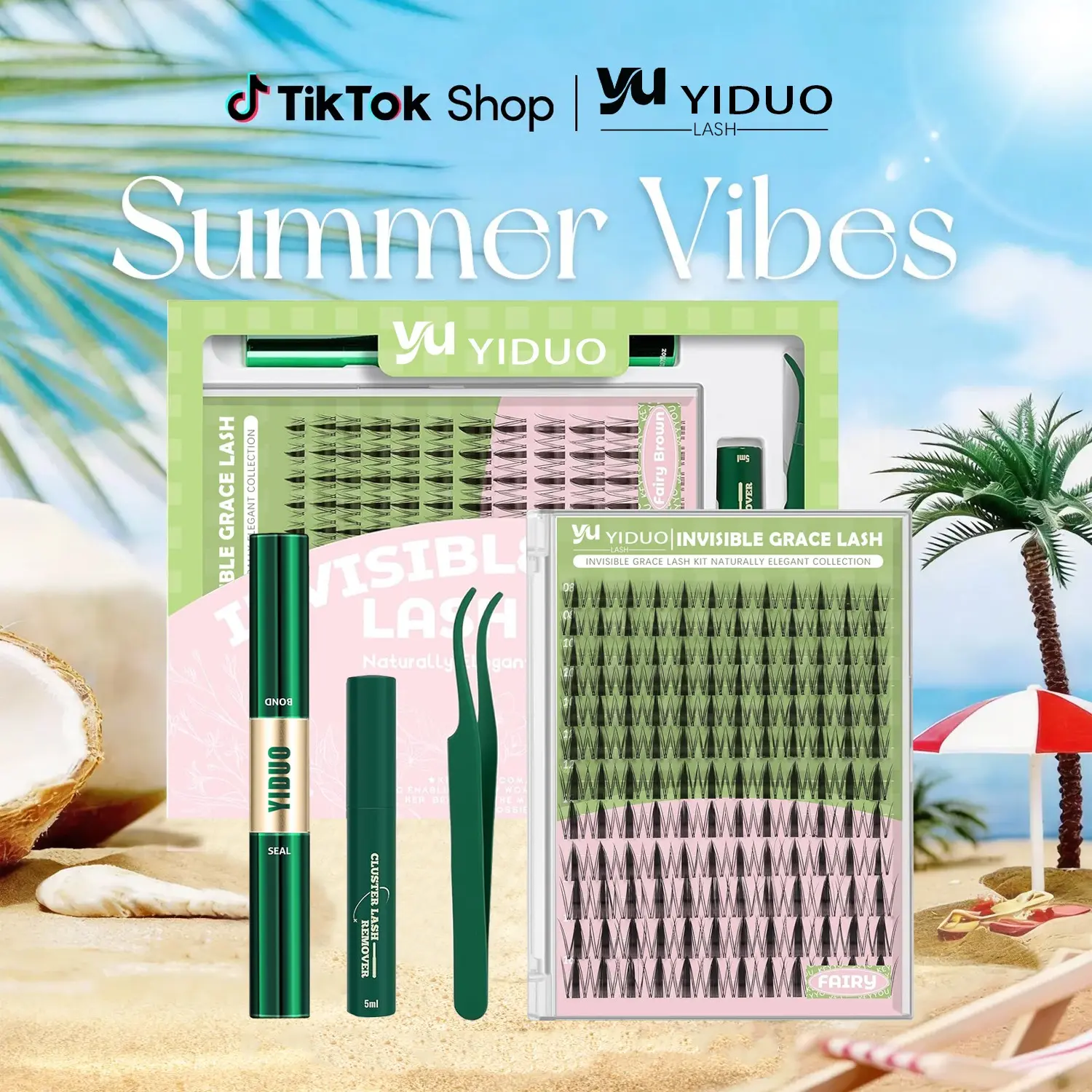 YIDUO Fairy Lash Clusters Kit Invisible Band DIY Lashes Kit  -Wet Look Waterproof Eyelash Extension Wispy Manga Kawaii Doll Lashes Feline lash look Medusa Lash handmade lash