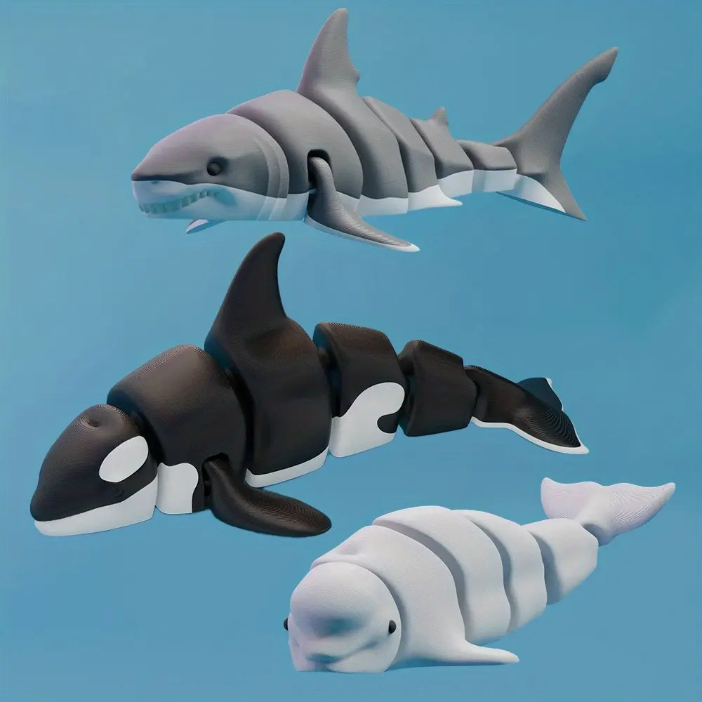 3 Piece Set 3D Printed Whale and Shark Decorative Ornaments, Animal Decorations, Decoration Items, Indoor Outdoor Decor, Perfect Gift, Ocean Life Fantasy Design, Unique Home Decoration