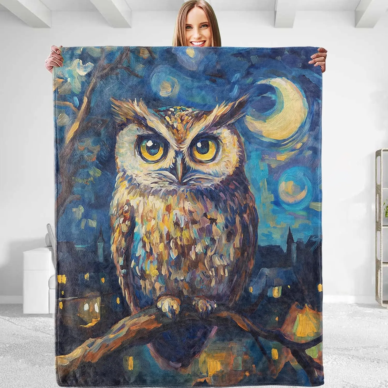 Owl Flannel Throw Blanket - Soft, Cozy, Lightweight, Warm, Stylish Plush Blanket, Large Size 50"x60", Machine Washable for Home Office, Casual Leisure, Indoor/Outdoor Use, Soft Flannel