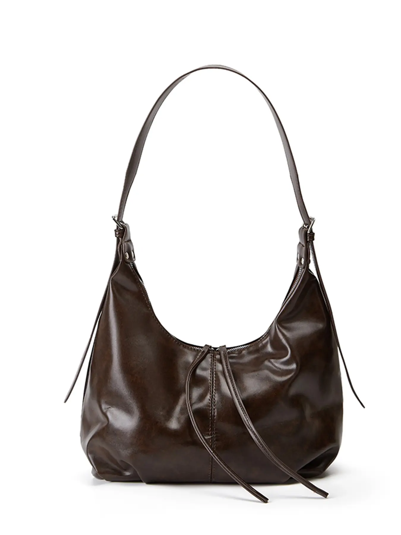 New dark brown distressed oil wax leather HOBO bag, casual trendy bag, soft pleated slouchy design, adjustable long shoulder strap, large capacity to fit tablets, umbrellas, and cosmetics, vintage distressed leather is wear-resistant and durable.