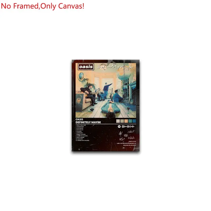 1 piece/set frameless canvas painting print poster, Classic Hip-Hop Character Album art，Oasis - Definitely Maybe Album Cover，a perfect gift for Music loves, ideal gift for bedroom, living room, dorm hallway, kitchen, mural, wall decoration, room decor