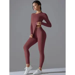 18ACTIVEKITWomen's bodybuilding long-sleeved tops and tights Yoga suit, sports breathable speed travel, suitable for yoga fitness exercise running, women's sportswear fitness sportswear suitable for spring and autumn