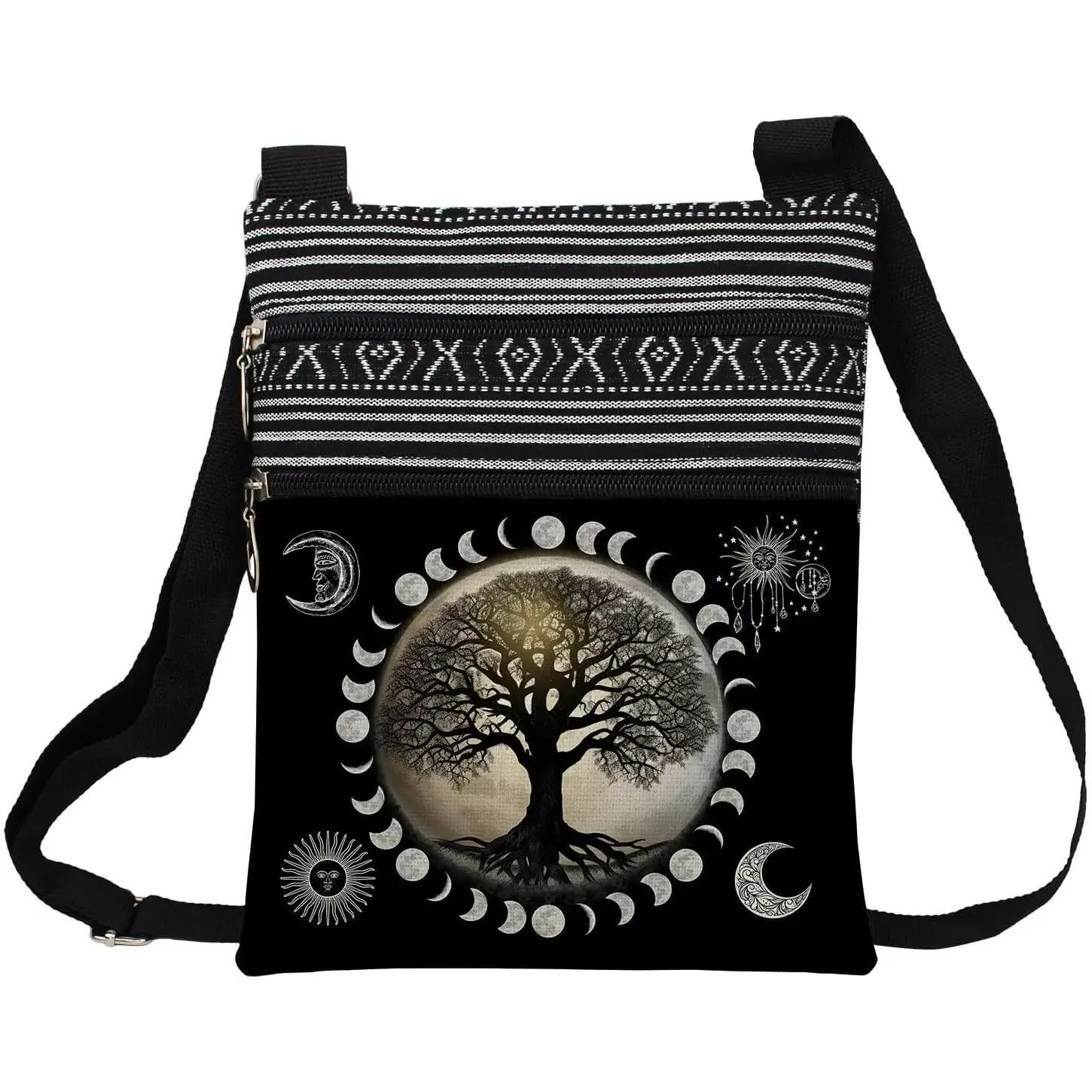 Moon Tree of Life Messenger Bag Small Ethnic  Printed Adjustable Strap Crossbody Zipper Pouch Moon Tree of Life Phone Organizer Wallet Cute  Handbag for Women