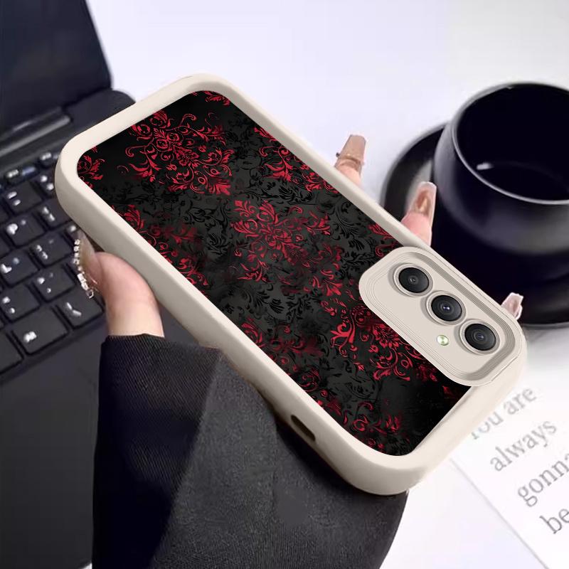 Phone Case suitable for Samsung Galaxy S26 S25 S24 S23 S22 S21 Fe Plus Ultra A13 A14 A15 A16 A17 A33 A34 A35 A36 A52 A53 A54 Note20 Gothic Red Ornament Pattern Pocket-Friendly Shockproof Protective Soft Smartphone Casing