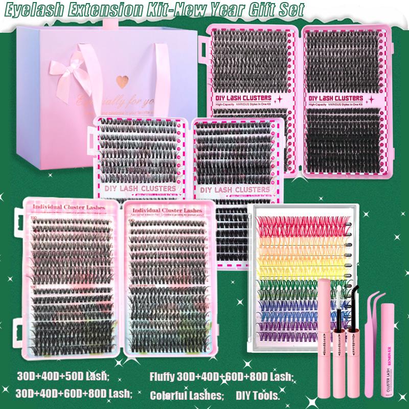Natural Look Eyelash Extensions Set, Summer Gifts, 1 Set False Eyelashes Extensions Set with Accessories, Professional Makeup Accessories for Women, DIY Cluster Lashes, DIY Lash Kit, High Quality Eyelashes, Hybrid Lash Set, Individual False Eyelashes