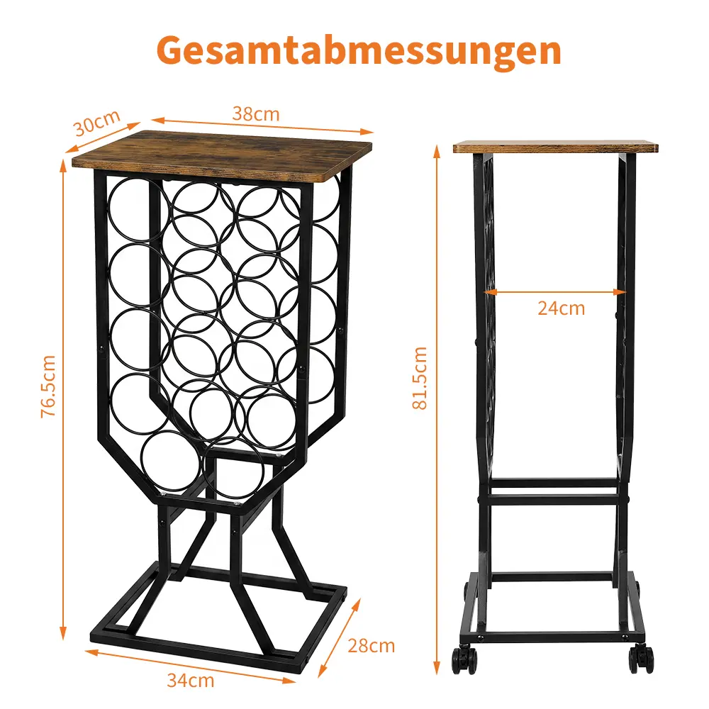 Space-Saving Freestanding Wine Rack Organizer – 12-Bottle Capacity with Casters & Glass Holder – Sturdy PB Board & Iron Tube – Floor Storage Shelf for Kitchen, Home Bar, Living Room