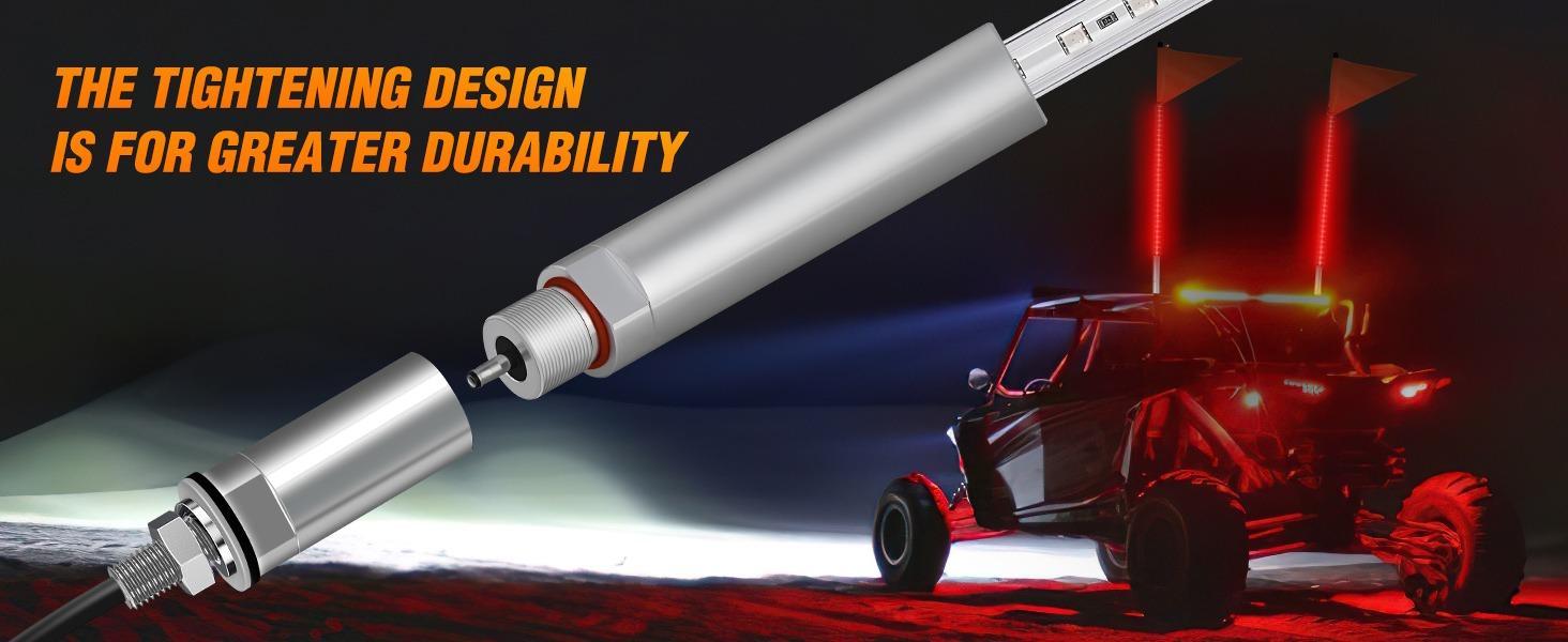 Nilight 1PCS 3FT LED Whip Light with Aluminum Base Red Color Safety  Pole Lighted Antenna Whips for RZR Polaris Dune Buggy Off-Road Truck UTV ATV