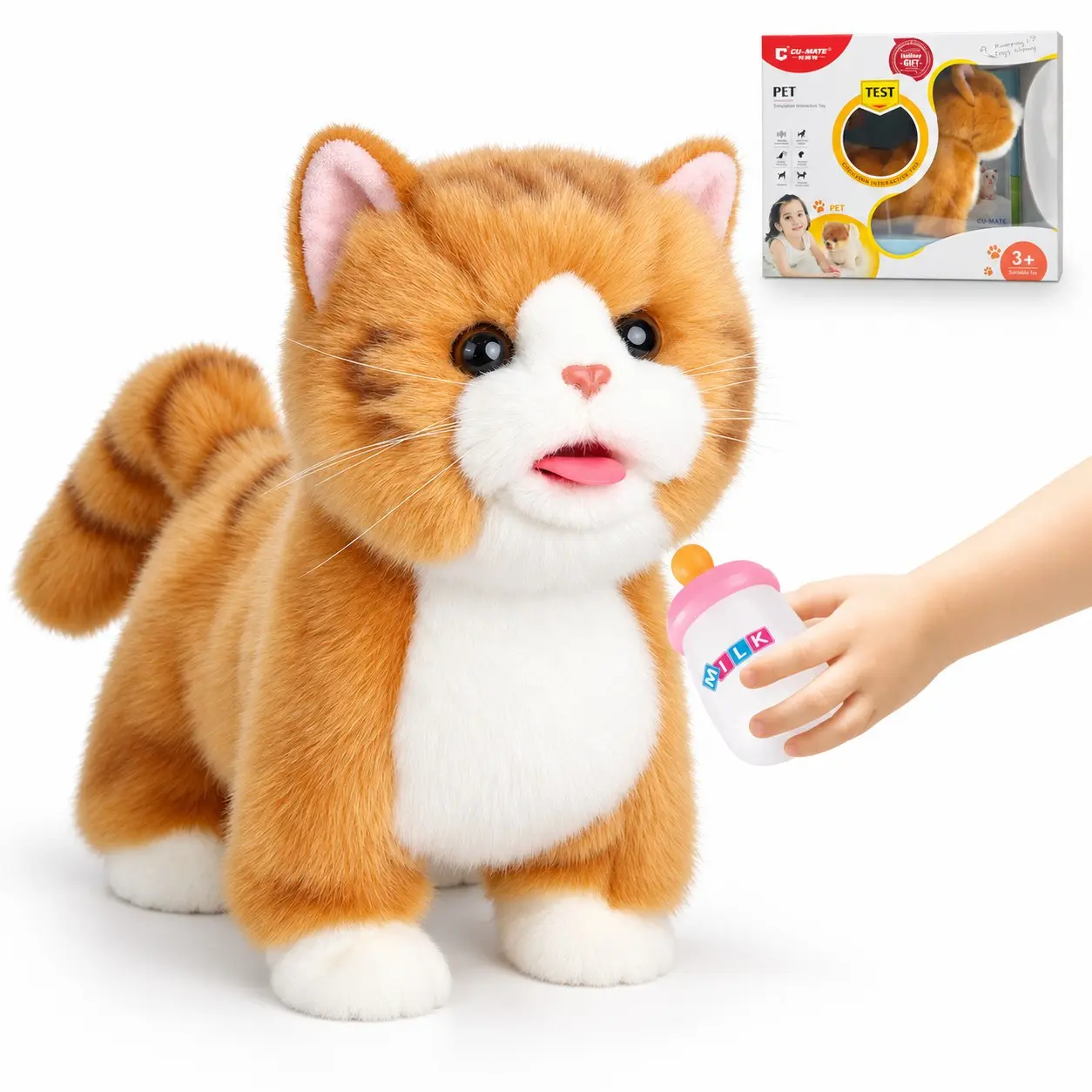 CU-MATE 12" Golden British Shorthair Interactive Robot Cat Toy for Kids Soft Cuddly Gift