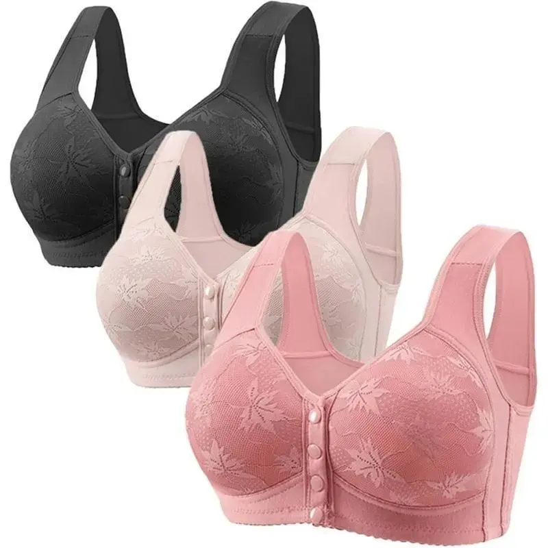 3 Pack Daisy Bras for Women Plus Size Front Closure No Underwire Full Coverage Bralettes Everyday Wear