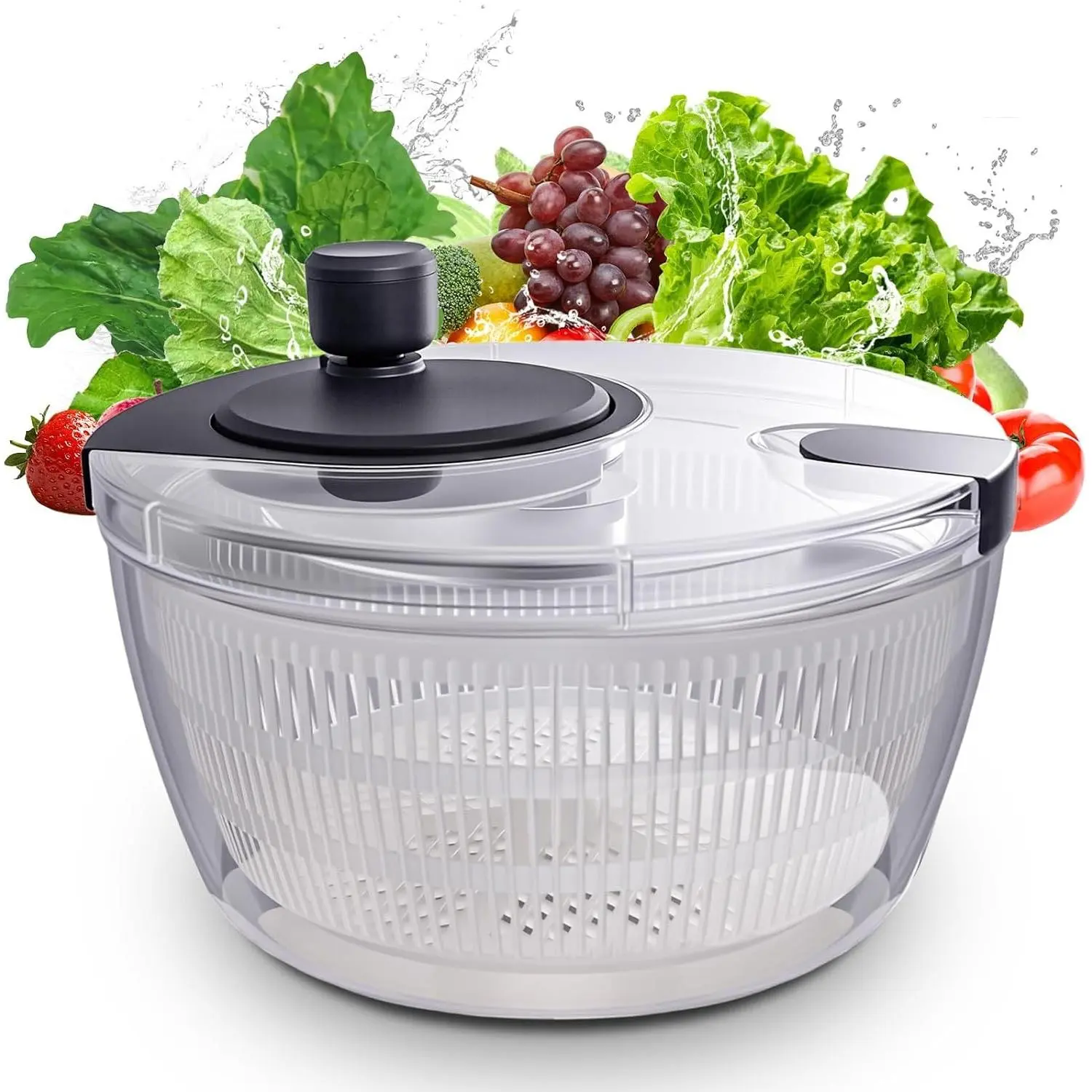 Large 4L/4.23Qt Salad Spinner - Fruit & Vegetable Washer with Lid, Strainer Basket, Lettuce Dryer, Kitchen Essential (Suitable for Watermelon Washing)