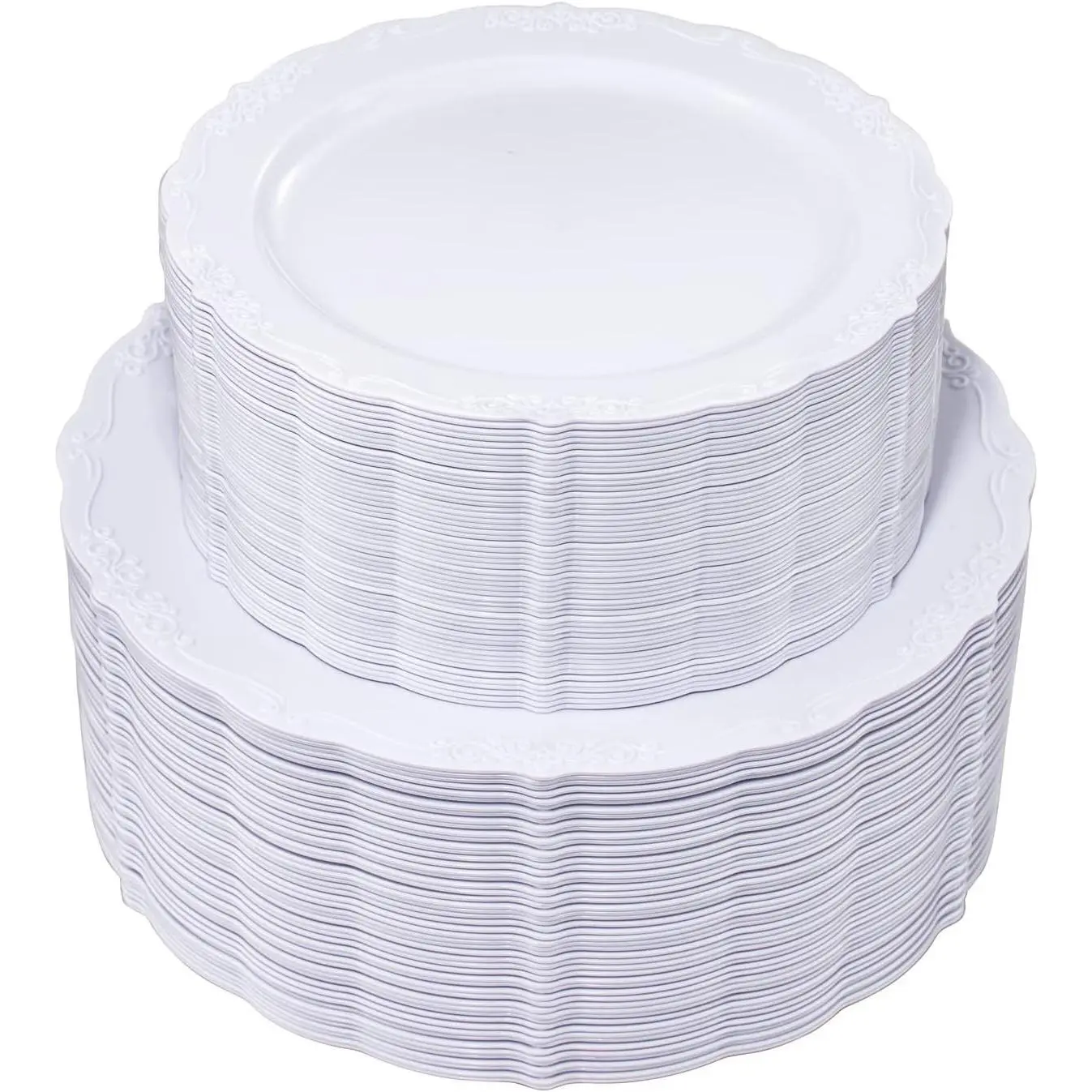 100 Pieces White Plastic Plates Premium Hard Disposable Plastic Plates for Wedding and Party Including 50 10'' Dinner Plates & 50 7.5'' Dessert Plates