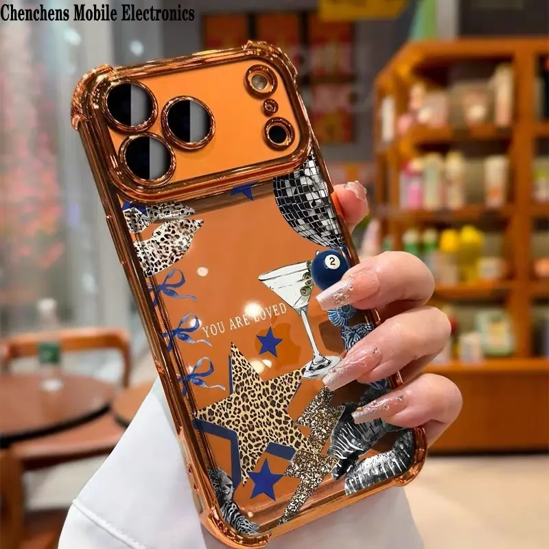 Disco Ball Leopard Star Cocktail Collage Print Phone Case For iPhone 17 16 15 14 13 12 11 Pro Max Plus Air Shockproof Corner Electroplated TPU Retro Party Aesthetic
