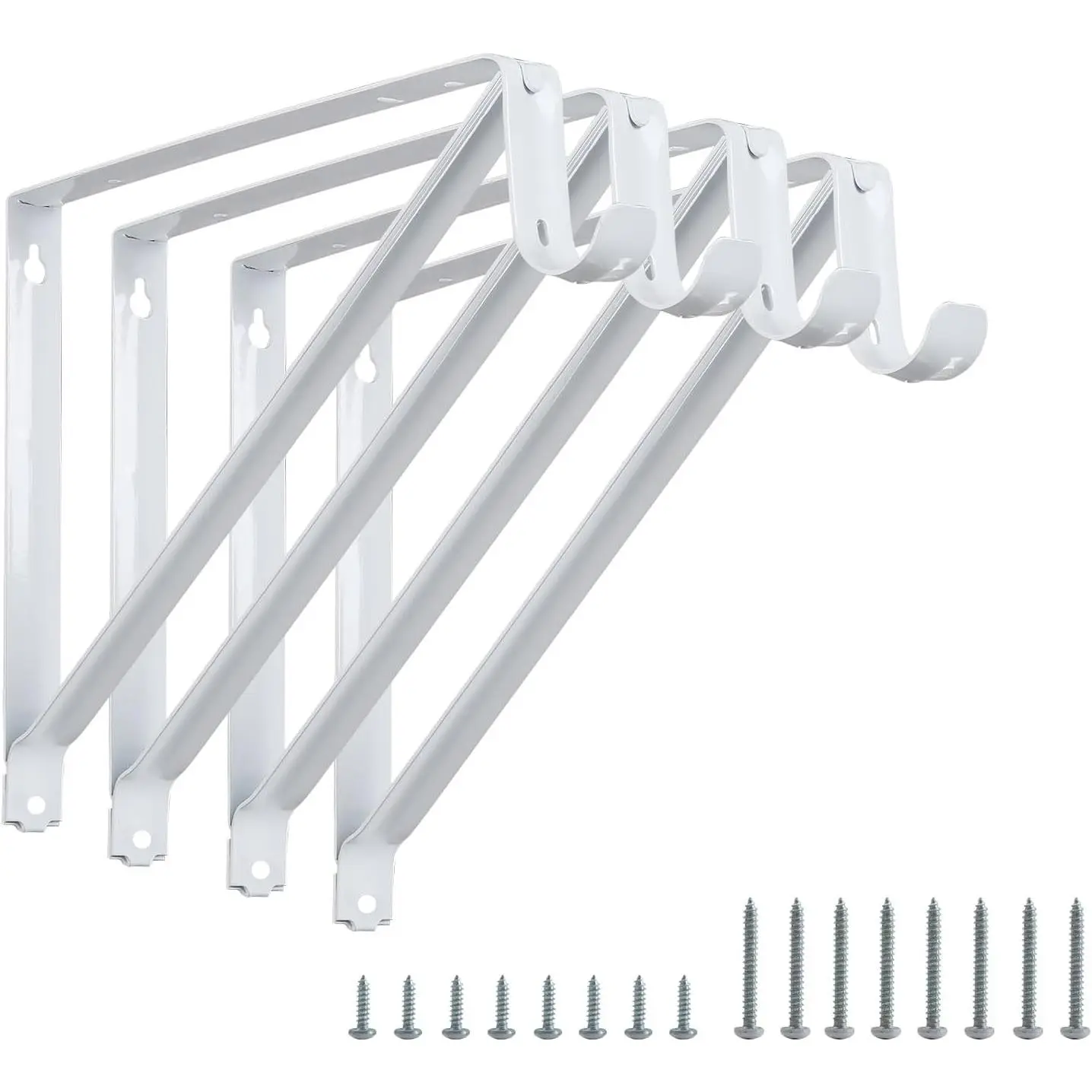 Heavy Duty Closet Rod Brackets 4 Pack, Wall Mounted Closet Shelf Bracket, 11 x 9.5 in Shelves Support Brace with Hook, White with Screws