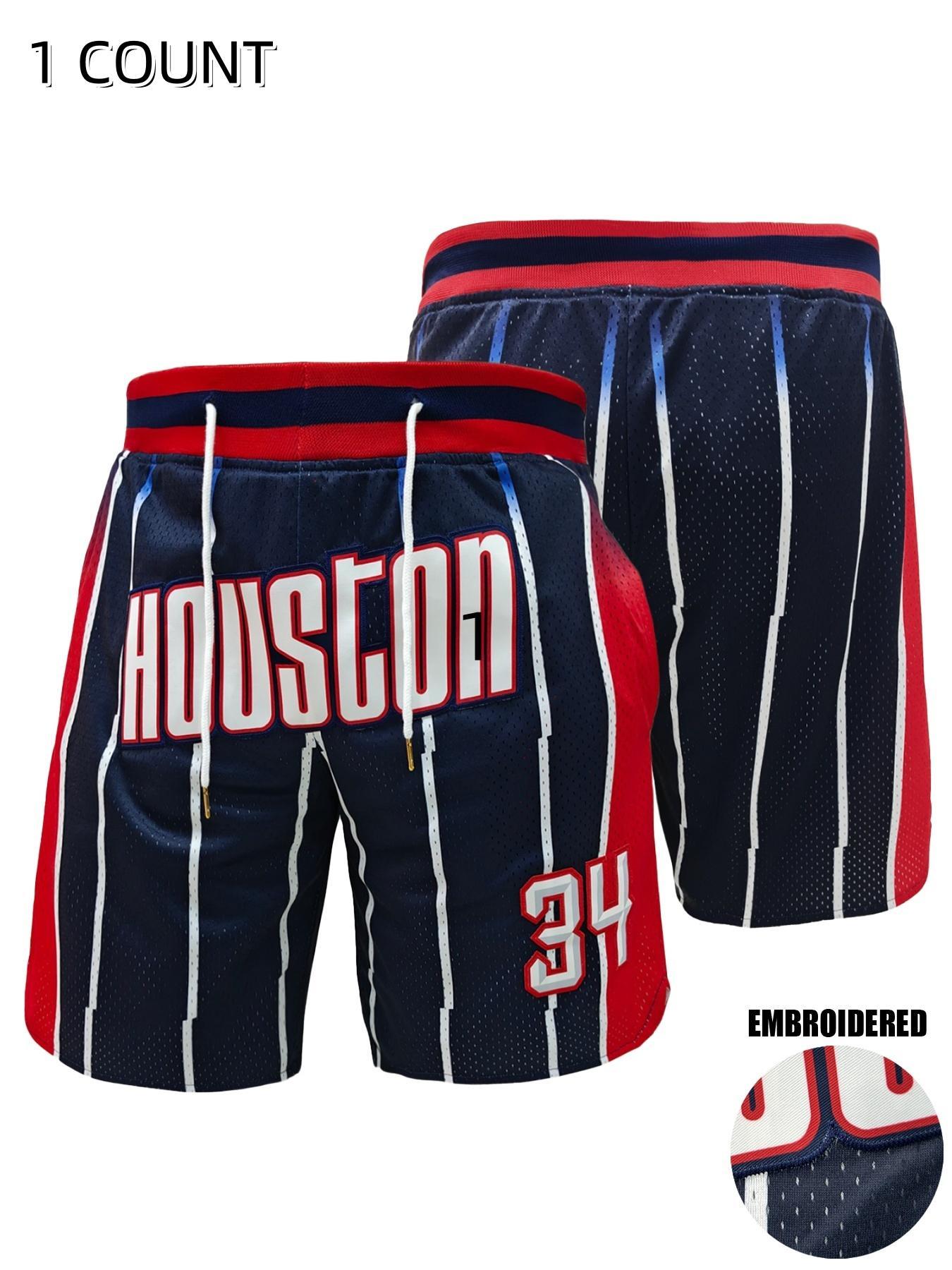 Men's Letter & Number Embroidery Basketball Shorts, Casual Comfy Breathable Athletic Shorts for Summer, Men's Bottoms for Daily Wear, Athleisure Style Bottoms