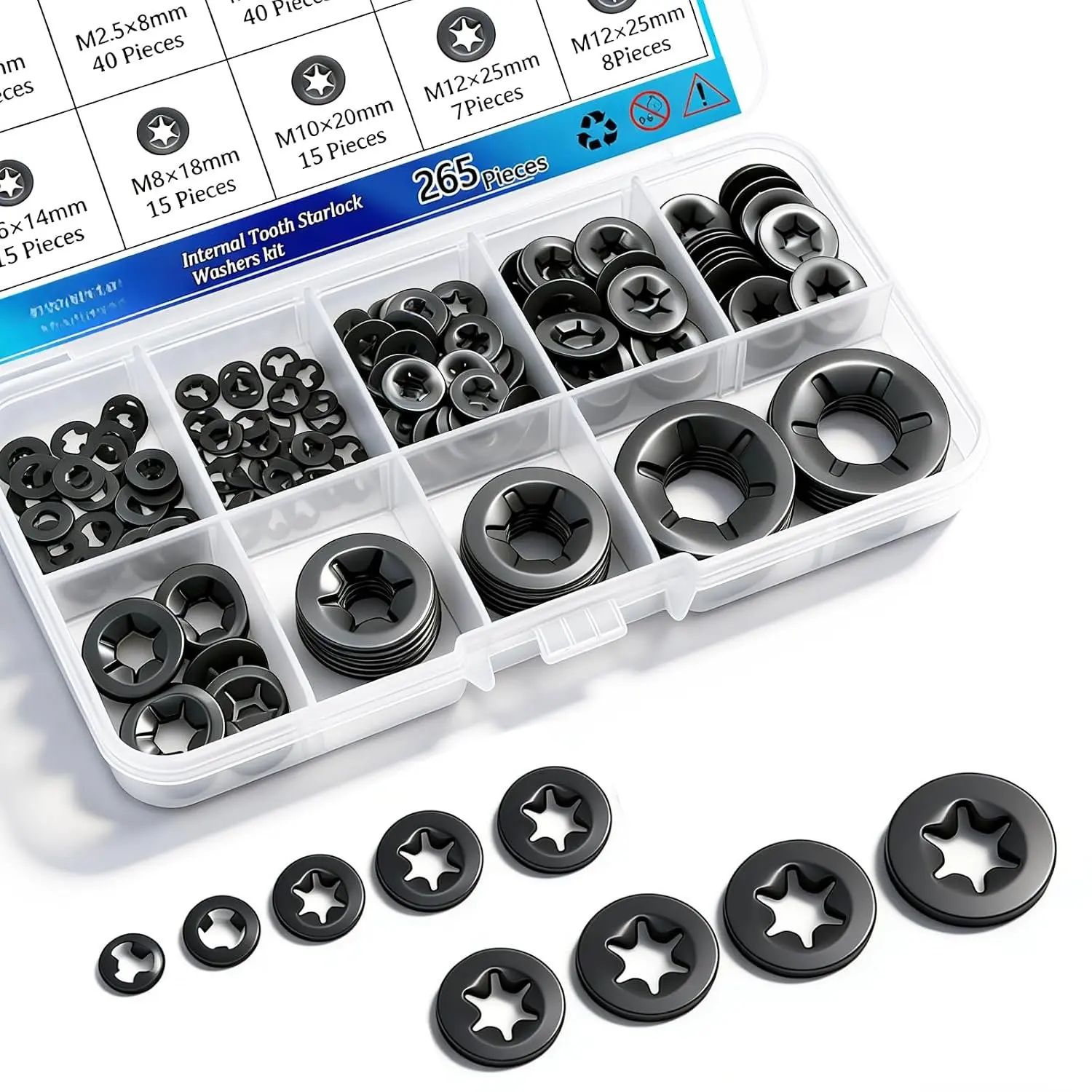 Ruipaba 265 count Internal   Lock Washers 9 Size Push  Locking Washers Speed Clips Fasteners  Kit