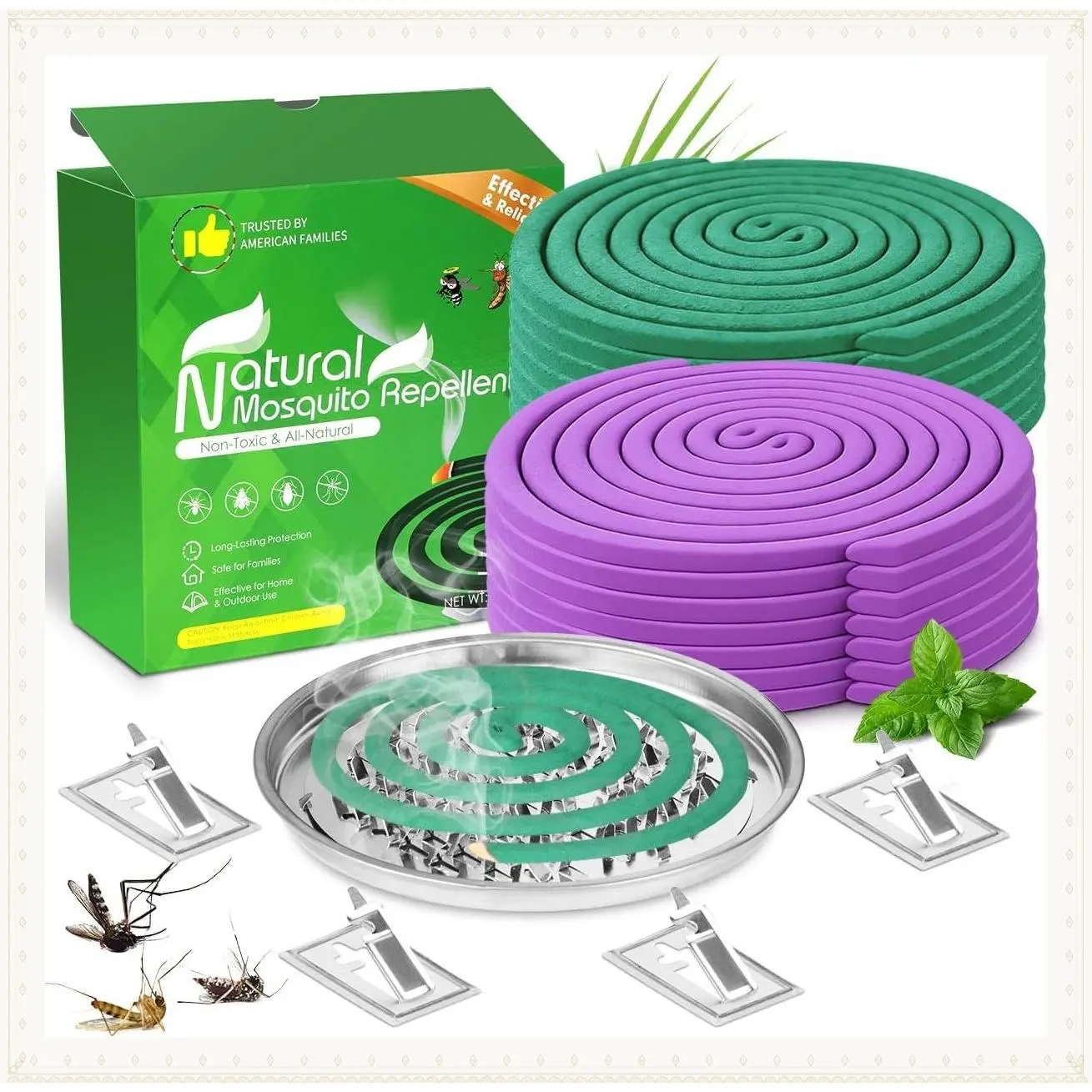 Extra Strong Mosquito Repellent Coils, 28 Pack Large Outdoor Coils for Patios and Camping, DEET-Free, Long Lasting 7-8 Hours Burning Time, Effective Portable Outdoor Insect Control IncenseGift