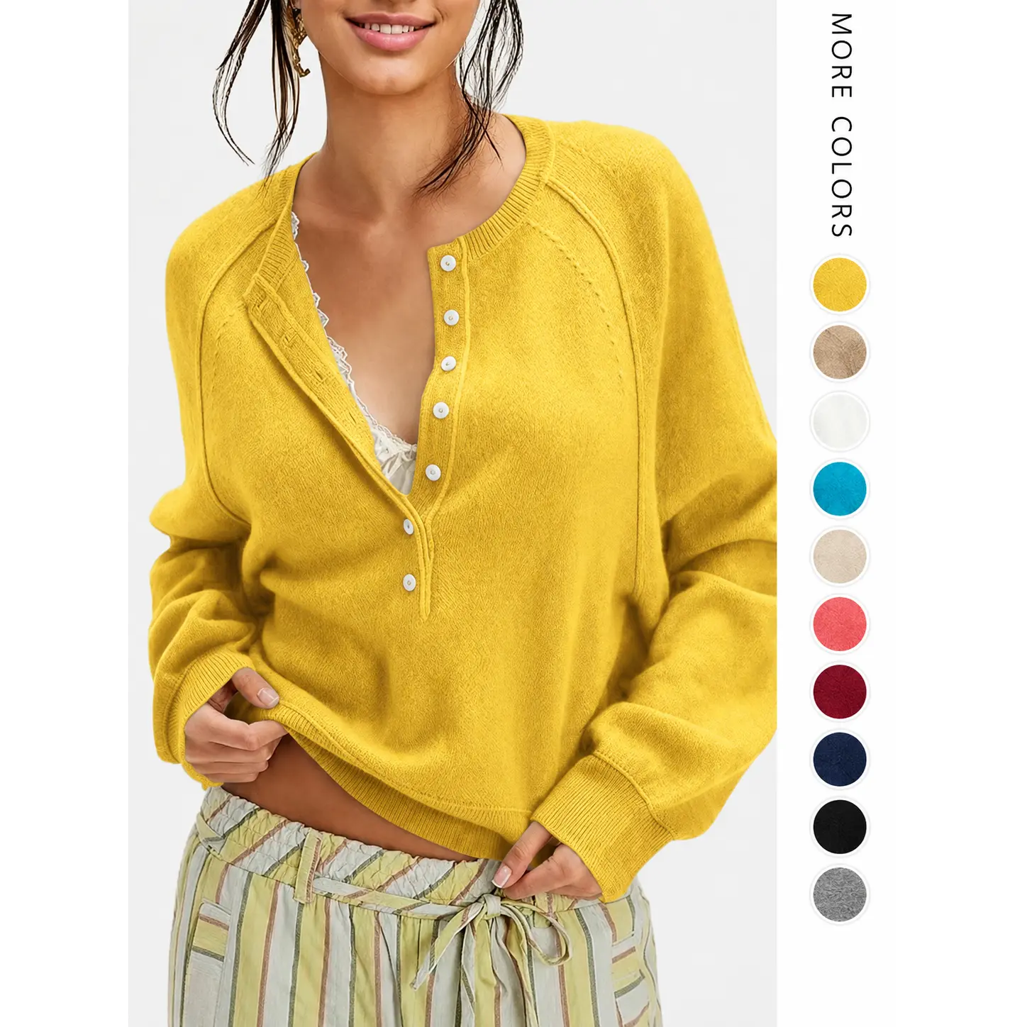 New autumn and winter women's button-up half-open collar sweater, versatile knitted top for women