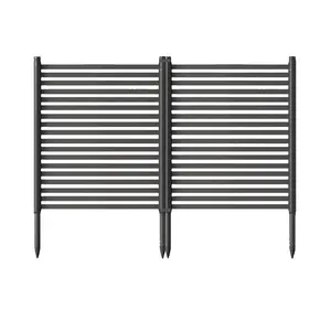 Rustproof & Heavy Duty 3-Panel Metal Garden Fence - 48"H x 106"W No-Dig Outdoor Decorative Privacy Screen for Flower Beds, Patios, AC Units, Pool Equipment, Black
