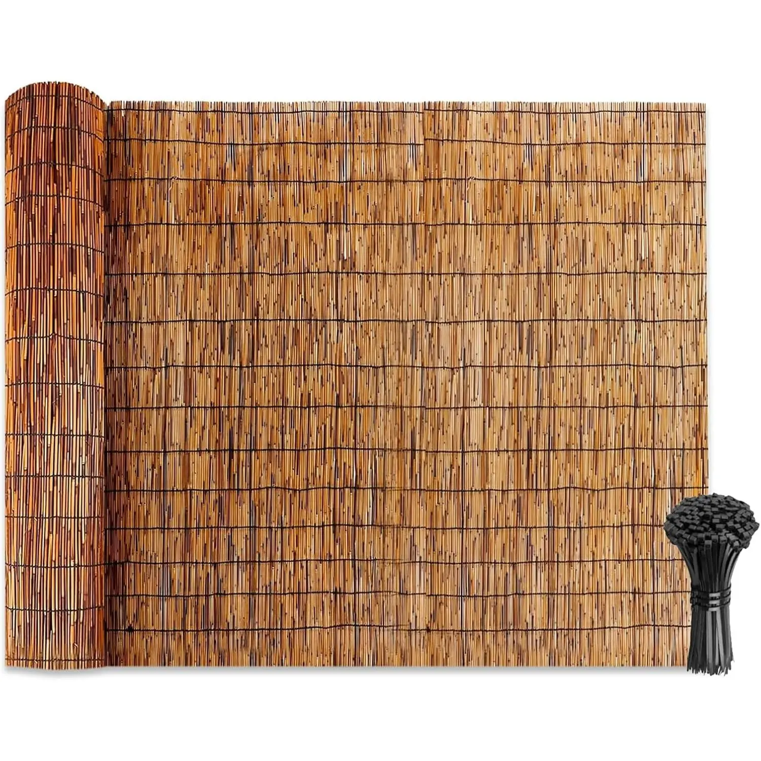 Natural Reed Fencing Rolls: Privacy Bamboo Fence 3/4/5/6ft High Roll Reed Screen, Decorative Bamboo Fencing for Outdoor Balcony Patio Garden Backyard,with Cable Zip Ties(Coffee, 2.6x6.6ft), Adjustable Cut