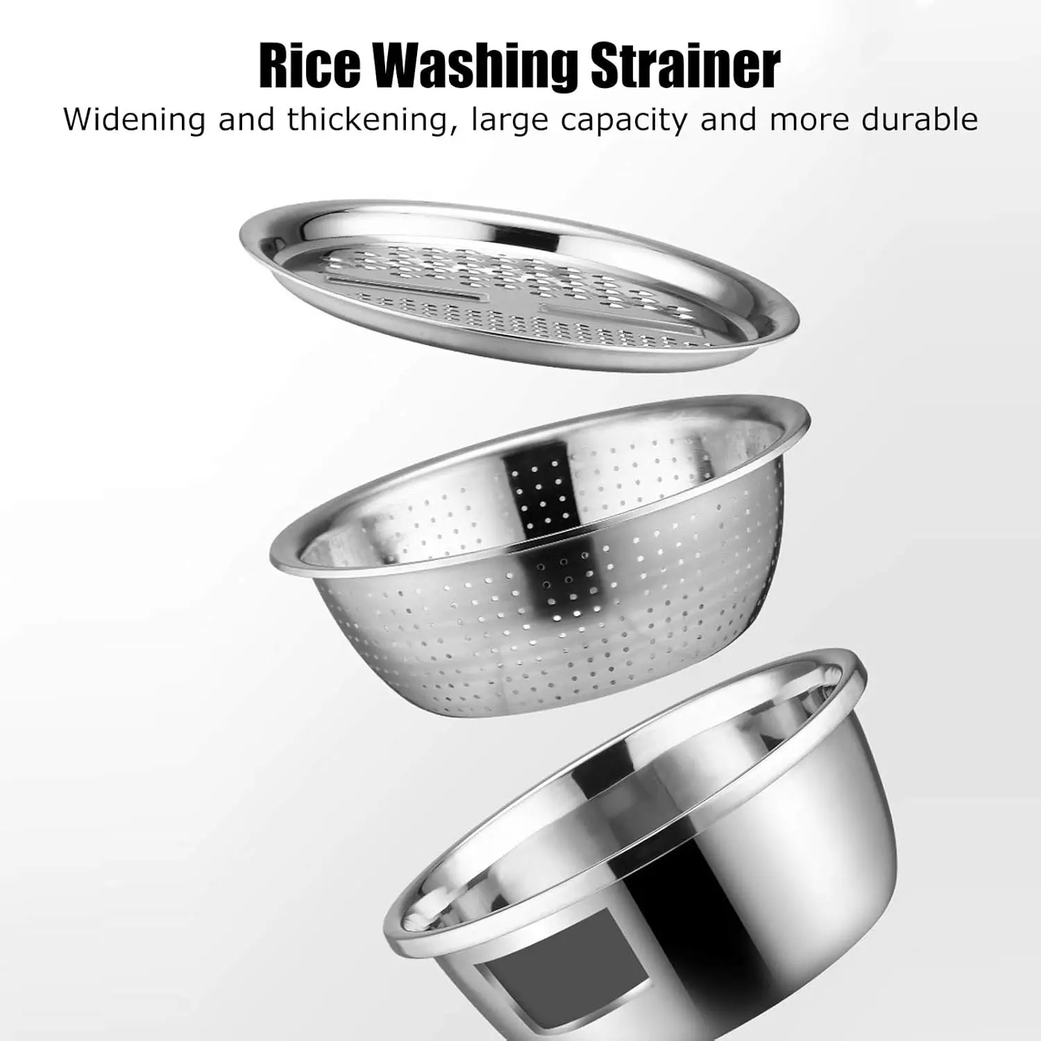 Multifunctional stainless steel basin set, 11-inch upgraded thickened model with scraper, mixing bowl, vegetable cutter, slicer, strainer, draining basket, salad bowl, and kitchen filter basin