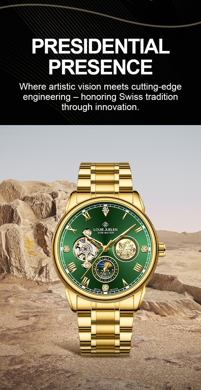 2025 New Luxury Authentic Men's Watch Swiss Automatic Mechanical Movement Original Business Watch LOUIEJUELEN Brand Luminous Display Waterproof Stainless Steel Strap Men's Watch