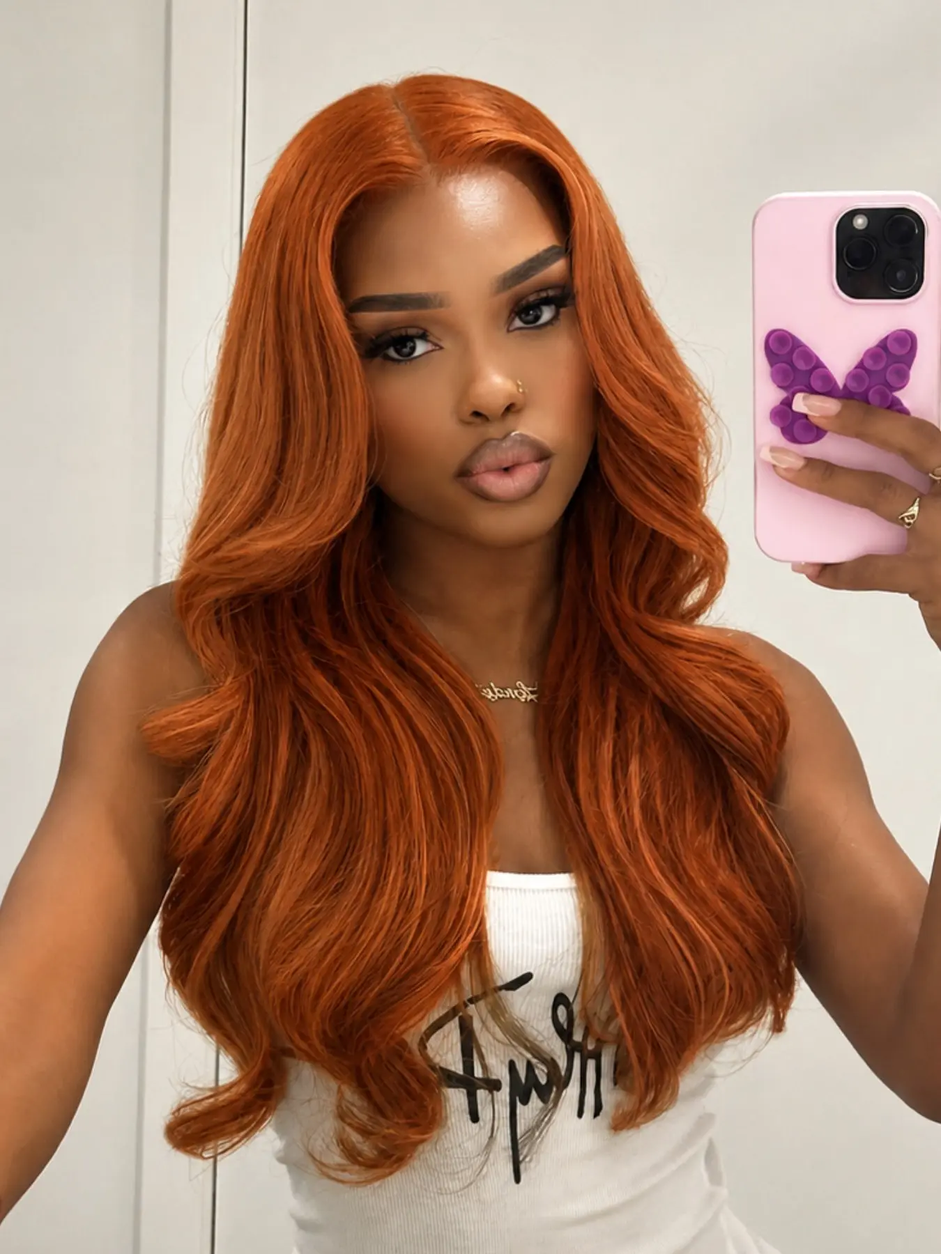 26 Inch Ginger Orange Body Wavy Lace Front Wig Heat Resistant Synthetic Hair Glueless Natural Hairline Perfect for Daily Wear & Parties