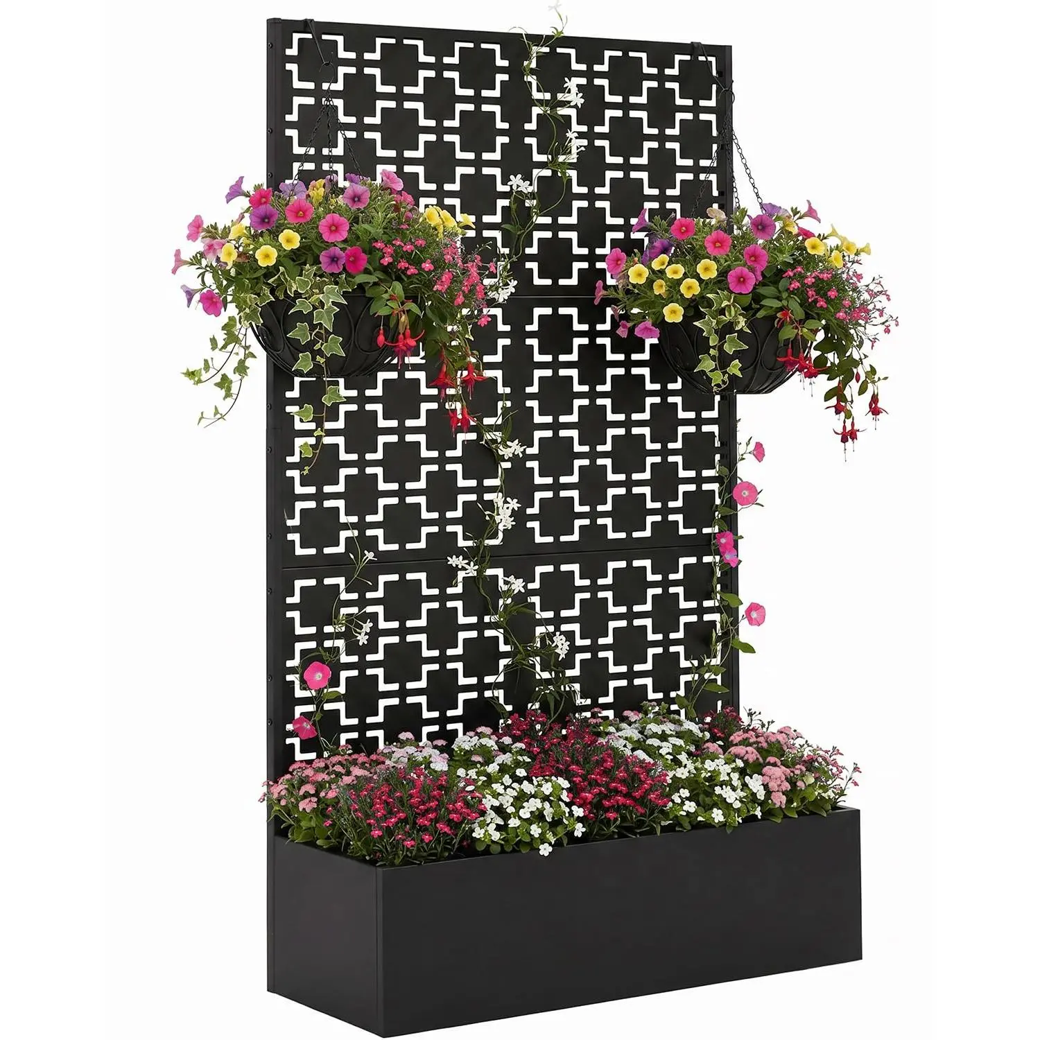 Garvee Raised Planter Box with Trellis & Privacy Screen, 71 in Tall Metal Outdoor Garden Bed - Weather-Resistant, Drainage Holes - for Climbing Plants, Vegetables & Vines