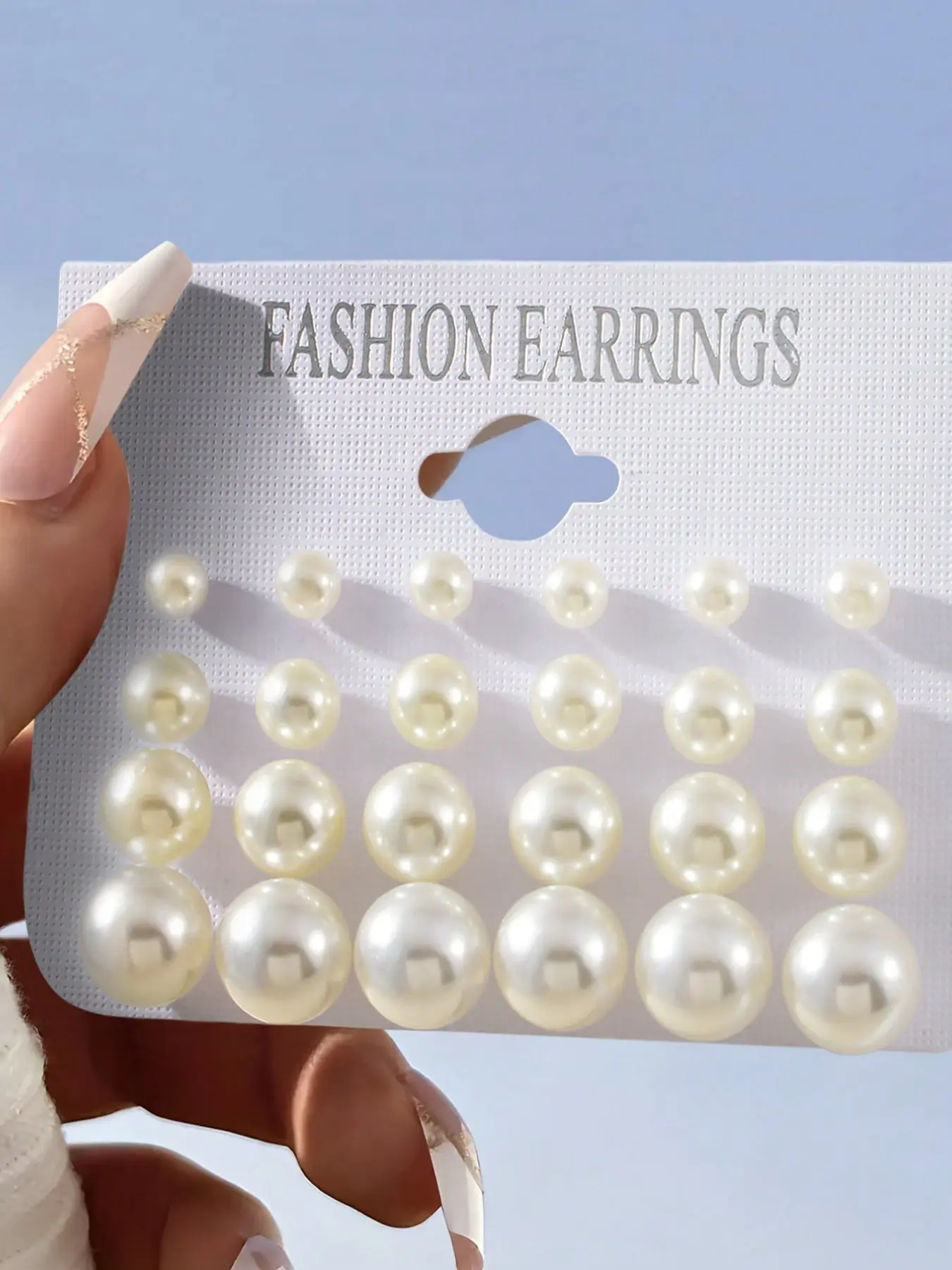 12 Pairs White Faux Pearl Stud Earring Sets, Classic Minimalist Ball Earrings in Multiple Sizes, Elegant Fashion Jewelry for Women, Versatile Daily Wear Accessories, Bridal, Office, Party & Gift