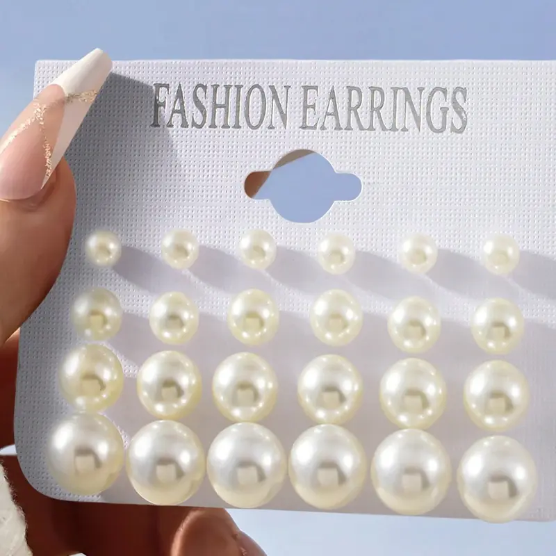 12 Pairs Classic Faux Pearl Stud Earrings Set for Women, Stud Earring Pack, Earrings Studs, Assorted 6mm-12mm Round Pearl Earrings, Minimalist Elegant Jewelry Collection, Timeless Everyday Earrings for Work, Party, Wedding, Vacation, Gift