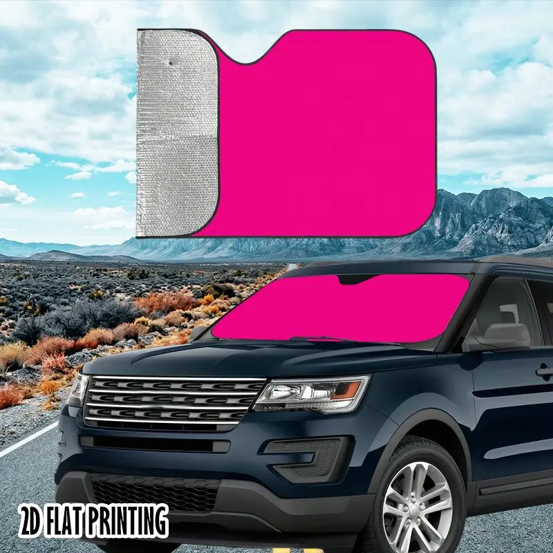 Bright Hot Pink Car Windshield Sunshade, Foldable UV Protection Sun Visor, 2D Flat Print Solid Color Front Window Cover, Sun Cover For Car Windshield, Car Window Shades Front Windshield, Windshield Shade Protector