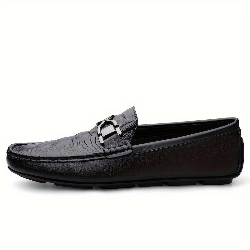 2025 Men's Genuine Leather Loafers, Casual Slip-On Crocodile Pattern Shoes, Split Cowhide Upper, Artificial Lining, Rubber Sole, Square Toe, Suitable for Daily Wear, Comfortable for All Seasons