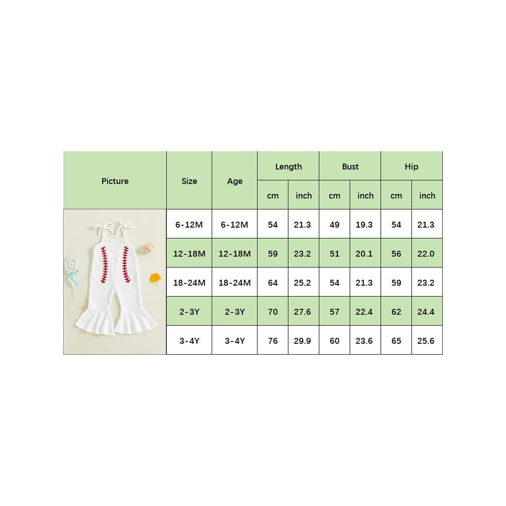 Imcute Kids Toddler Baby Girls Baseball Jumpsuits Embroidery Sleeveless Bell-Bottom Overalls Jumpsuit Summer Clothing 6M-4Y