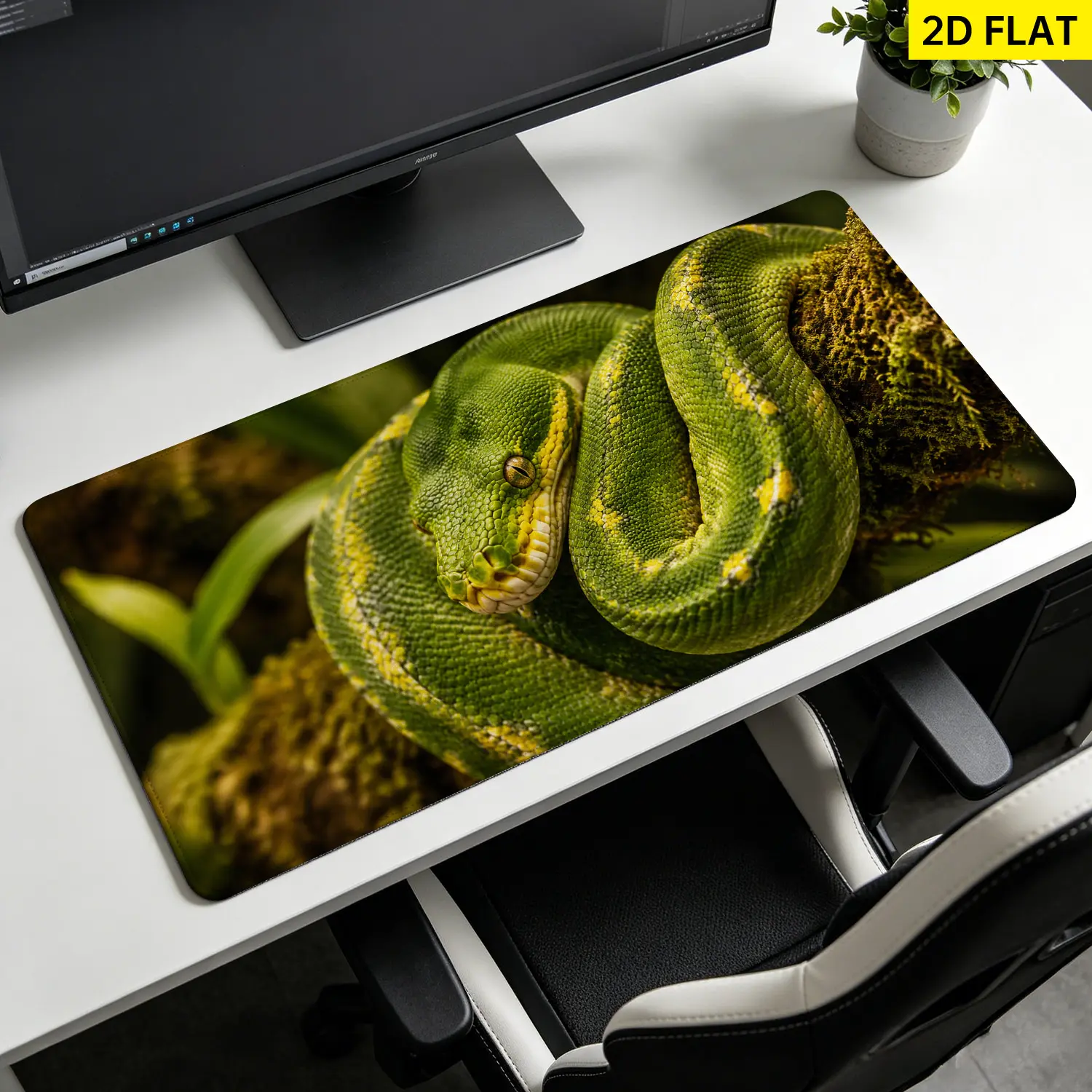 Extra Large Green Python Snake Mouse Pad, Non Slip Rubber Pad, Desktop Decoration Drotection Pad, Washable, Lock Edge Multi Size, Premium Multipurpose Mousepad For Home, Office, Gift for Family and Friends