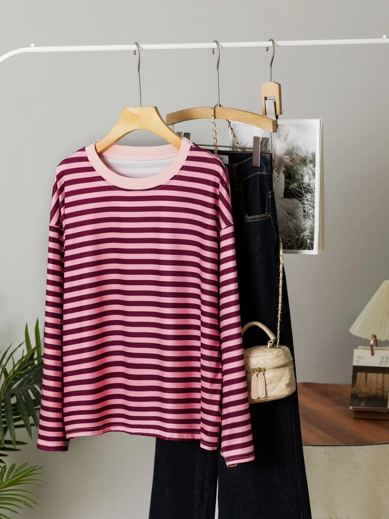 New Striped Long Sleeve T-Shirt, Casual Loose Fit, Perfect for Daily Wear, Breakfast Outing, Travel, Spring & Fall Fashion, Fashionable Casual Wear