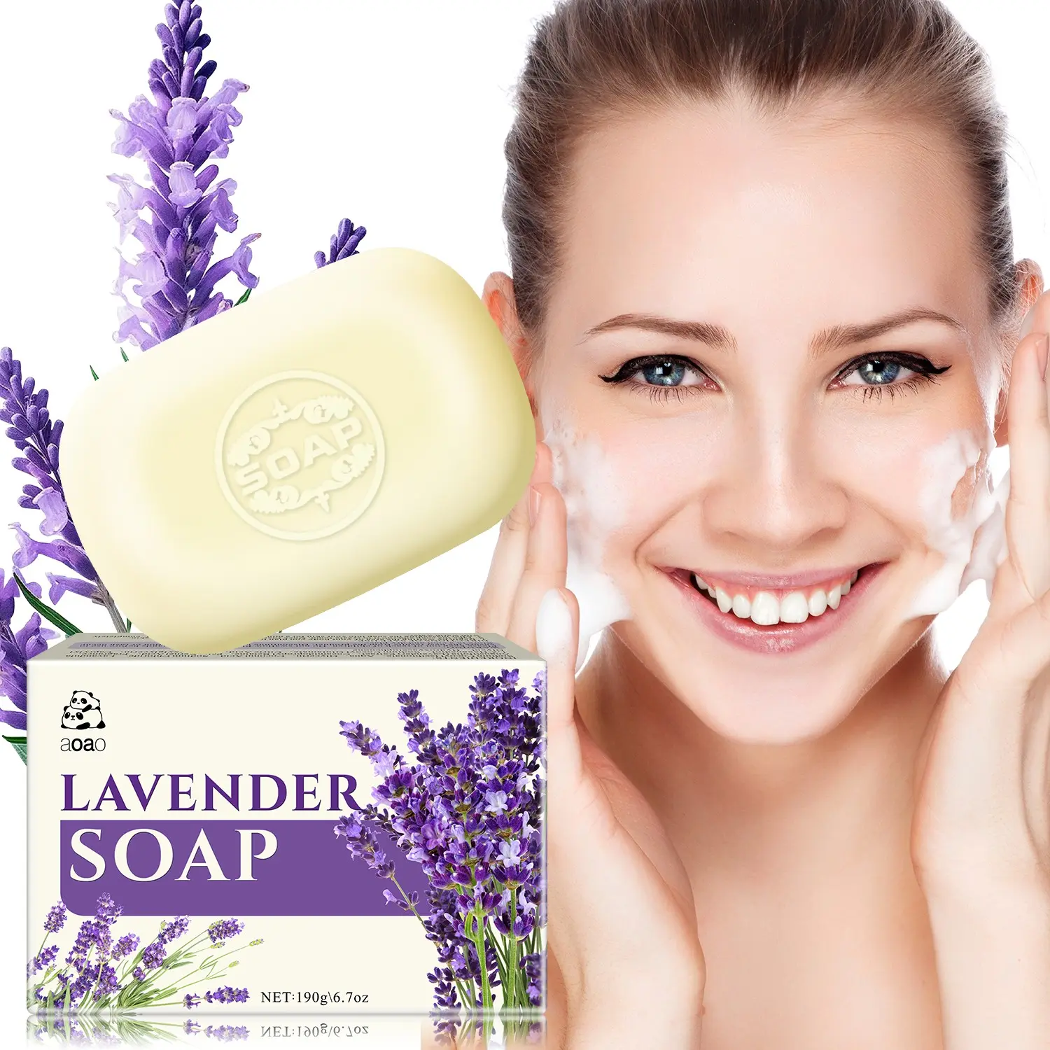 Lavender Essential Oil Soap 190g, Rich Foam Bath Soap for Face, Body, Hands, Deep Cleansing, Gentle Skin, Fragrant Shower Soap, Scented Soap Bar