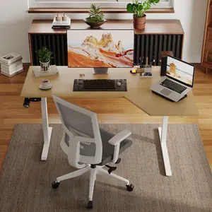 L Shaped Electric Standing Desk – Height Adjustable 59 x 35 Inch Ergonomic Corner Stand Workstation – Memory Preset – Executive Writing Table for Home or Office – US Standard