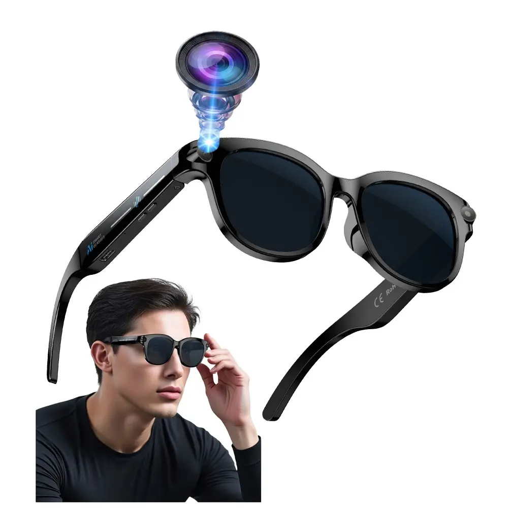 Men’s AI Wireless Smart Glasses with Camera, with 2MP Anti-Shake Camera,Hands-free Video Recording, 39G Lightweight ,290Mah Battery ,2Lenses Sports Glasses ,Support AI Translation, Voice Assistant, Bluetooth Calling ,Music Control Sunglasses