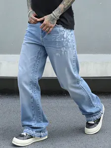 Y2K retro style washed fringed stacked Denim jeans, loose flared jeans, Emo style, suitable for men's daily wear, essential for street style