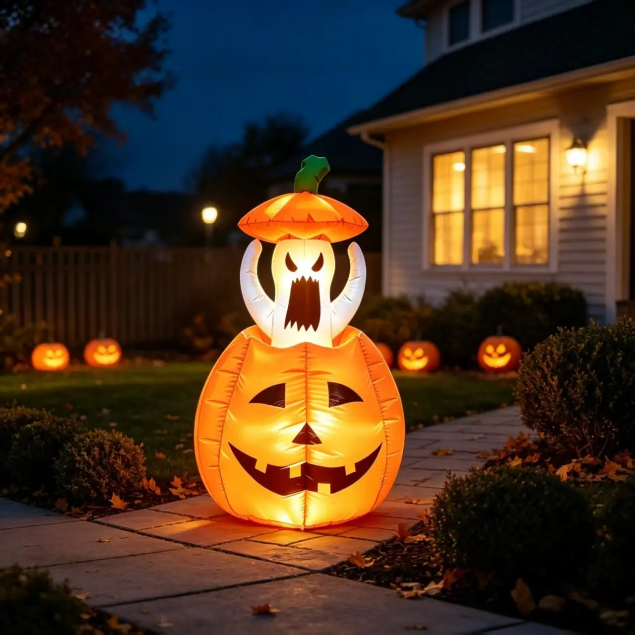 Us Plug LED Pumpkin Ghost Inflatable, Waterproof Outdoor Halloween Decoration, Automatic Rising with Lights, Lawn Party Atmosphere