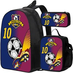 3pcs Backpack Set for Boys and Girls, Soccer School Bags, 17-Inch Backpacks