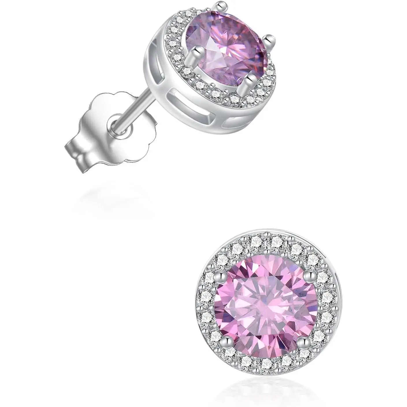 S925 White/Pink/Blue/Green/Yellow Moissanite Halo Stud Earrings, 14K Gold Plated, D Color VVS1 Clarity, Perfect Anniversary & Birthday Jewelry Gifts for Mom & Wife