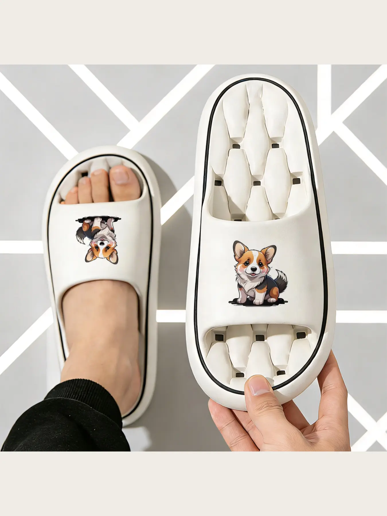 Cute Corgi Puppy Print Slippers Women Men Soft Comfortable Home Indoor Non-Slip Floor Slippers Cartoon Animal Dog Pattern Warm Winter Cozy Footwear Lightweight Casual House Shoes