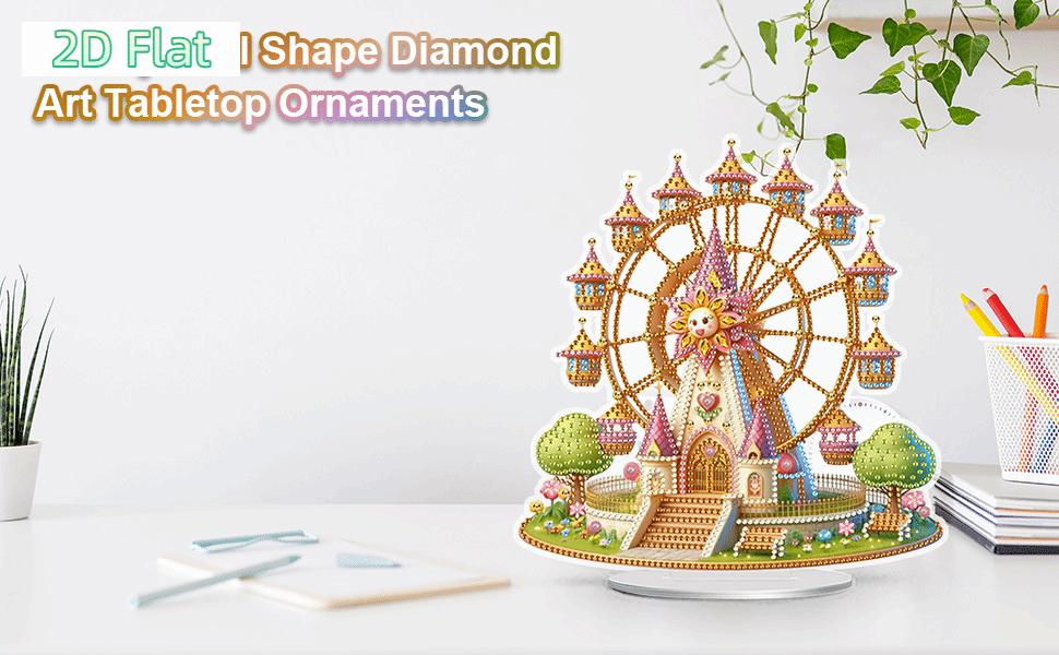 2D FLATAcrylic 2D Flat Print Castle Ferris Wheel DIY Diamond Painting Tabletop Ornaments Kit Table Top Diamond Painting Ornament Kits for Home Office Desktop DecorDIY Diamond Painting Kit for Adults & Beginners, Sparkling Art & Perfect Festive Gift